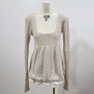 Abercrombie vintage cream cable knit square neck sweater babydoll top